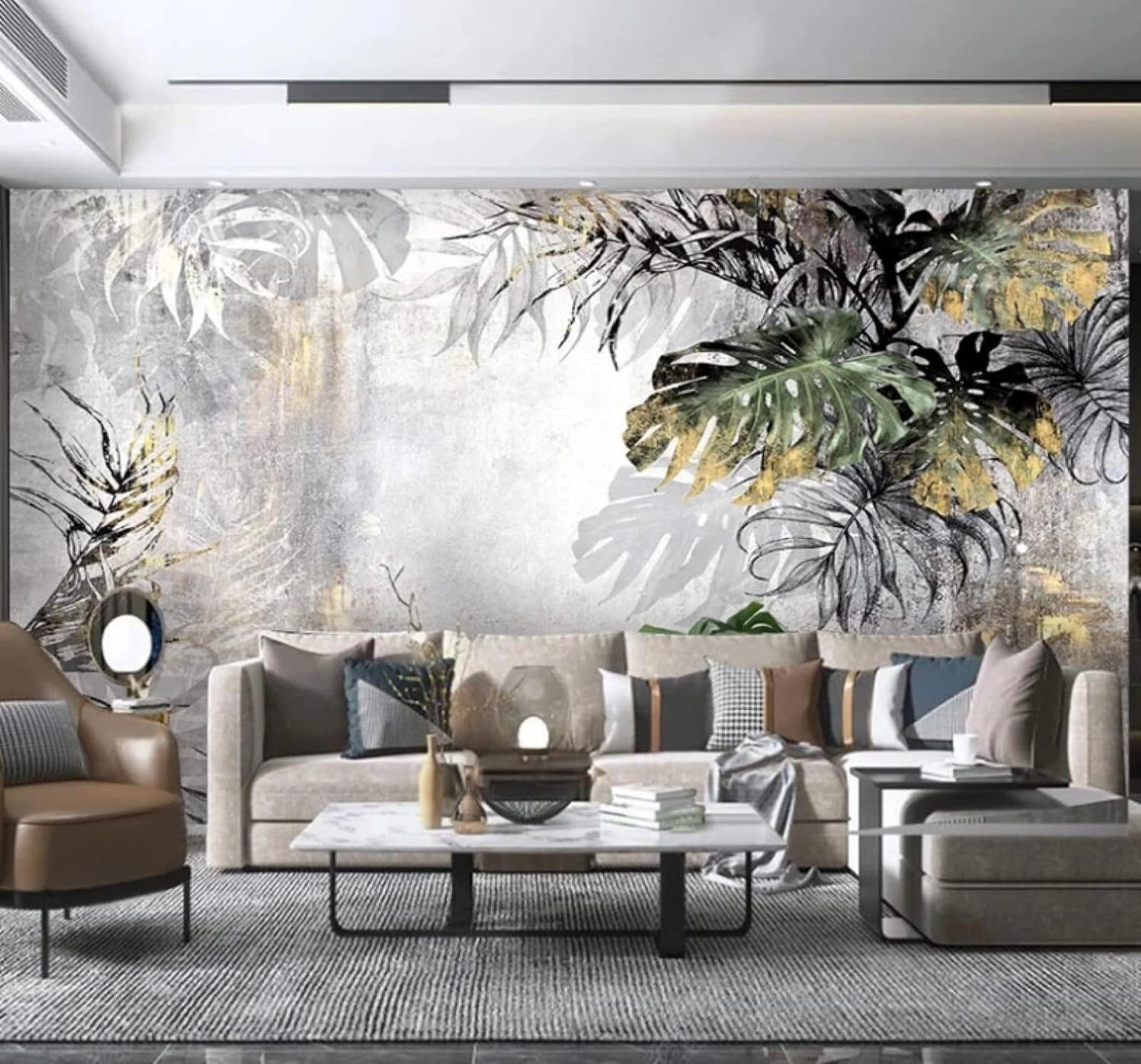 XLMING Retro Hand Drawn Tropical Plants Leaves 3D Wallpaper Luxury Home Dining Decor Paste Sofa Living Room The Wall for Bedroom Mural-430cm×300cm