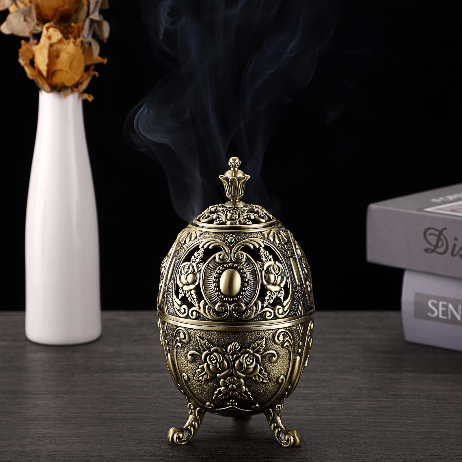 SUMNACON Bruciatore per incenso in ghisa con coperchio, portabastoncini per incenso, ciotola per incenso, contenitore per incenso, decorazione per la casa per camera da letto, yoga, soggiorno, regalo