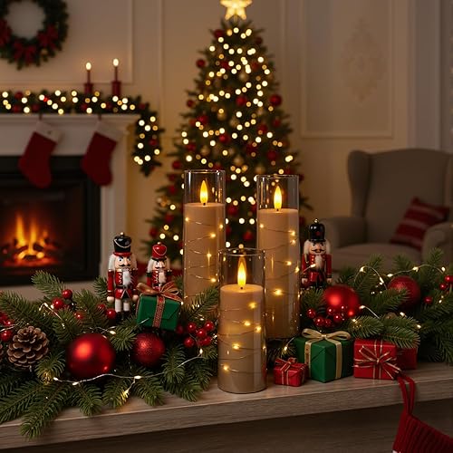 Miniatura 3 de Raycare - Velas sin llama con temporizador remoto, 3 velas LED de acrílico que funcionan con pilas, con guirnalda de estrellas integrada, decoración
