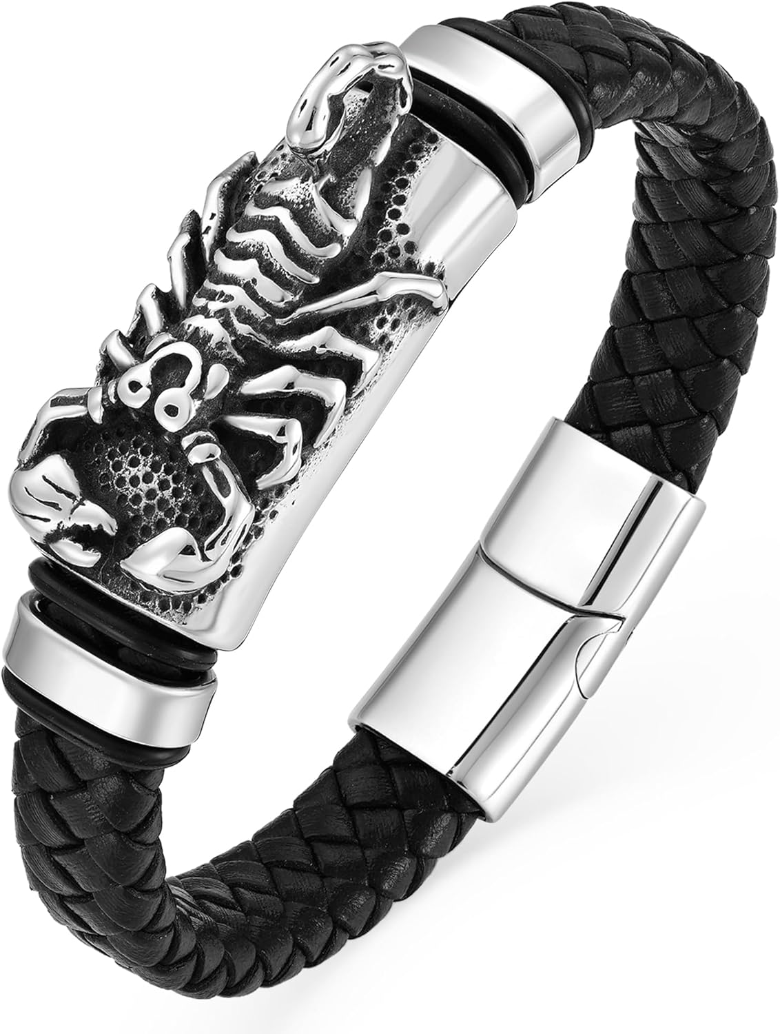 YL Cross Viking Skull Masonic Bracelet, Mens Leather 18K Gold/Rhodium Plated Stainless Steel Scorpion Owl Christian Bible Verse Military Hero Handcrafted Cuff Jewelry Gifts for Women