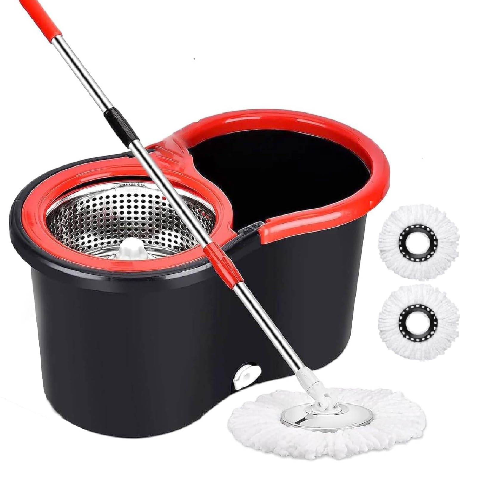 OkeanosHaven Easy Spin Mop and Bucket set for Floor Cleaning – 360 Degree Best Spin Mop Bucket Extended Easy Press Stainless Steel Handle, 2 Microfiber Reusable Pads for Home Kitchen Floor Cleaning