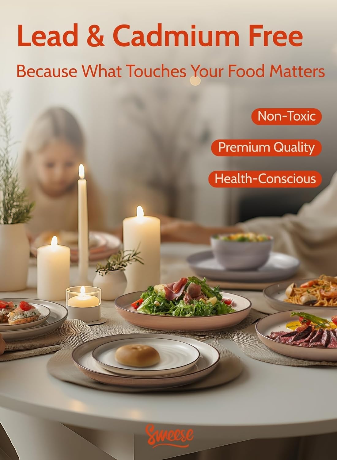 Sweese 7.4 Inch Porcelain Dessert Plates - Round Salad, Appetizer Plate Set for Kitchen, Small, Dishwasher Microwave Safe, Set of 6, Neutral - Image 9