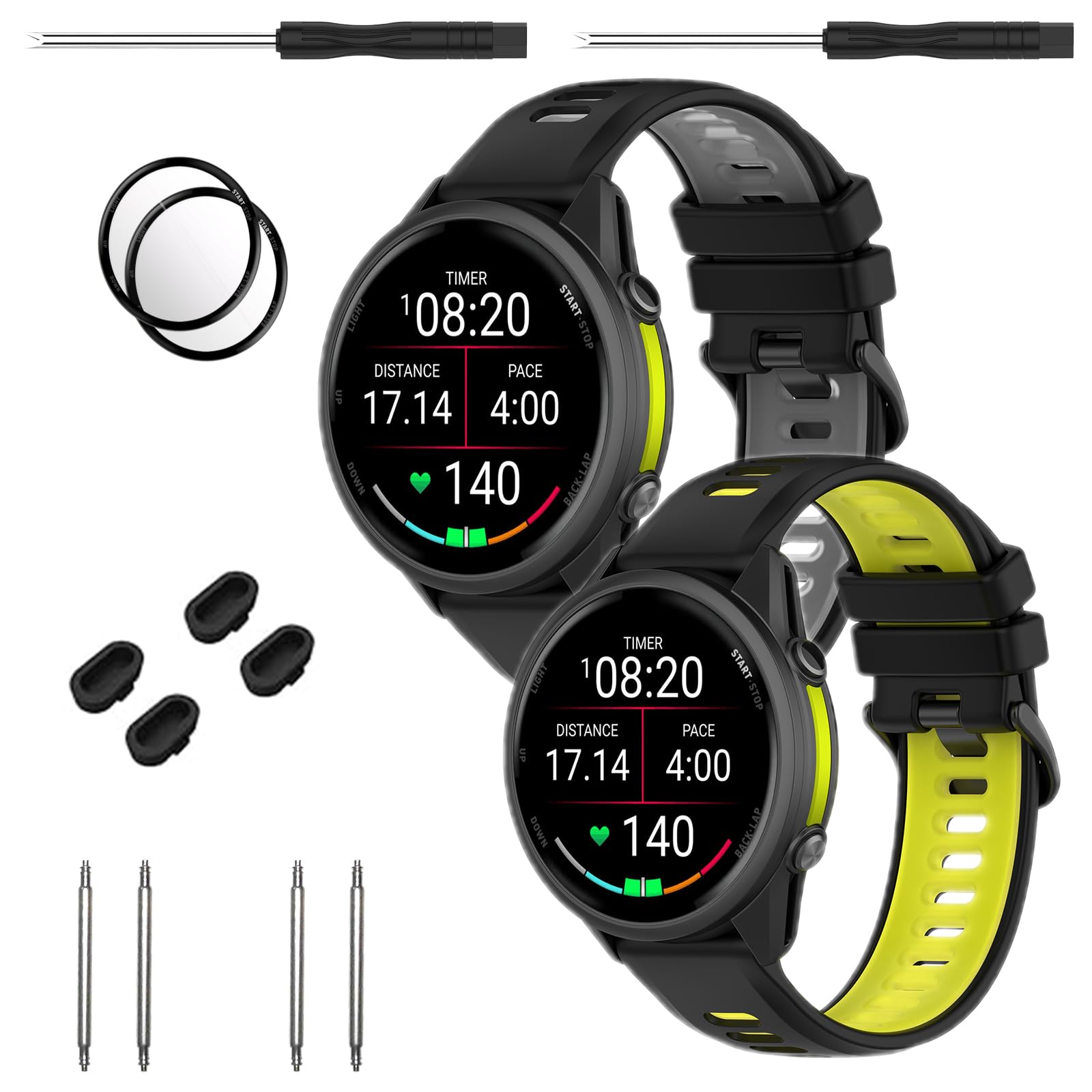 TopPerfekt Watch Straps Compatible with Garmin Forerunner 970, Soft Silicone Replacement Band Wristbands Fit for Garmin Forerunner 965/955 Smartwatch for Women Men 2 Pack (Black Grey/Black Lime) โ image 1