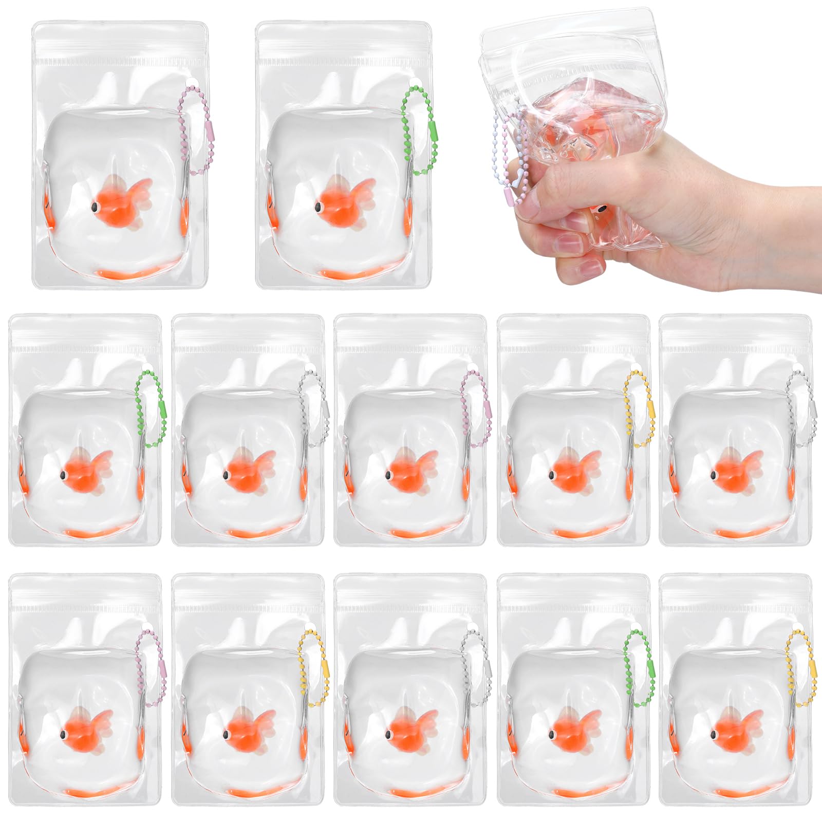 Meooeck 12 Pcs Goldfish Stress Balls for Adult Mini Goldfish Fun Squeeze Fidget Animal Balls Cute Fish for Birthday Party Favors Office Stuffer Gift ADHD Autism Anxiety — image 1