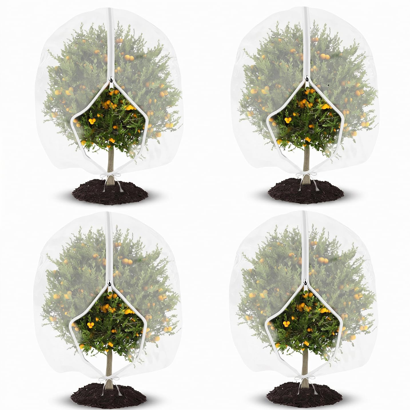 4PCS Fruit Tree Netting Bird Protection with Zipper, Bird Netting for Garden, Fruit Trees Cover Frame Bags with Drawstring for Small Bush Vegetables Strawberry Net (100x150cm)