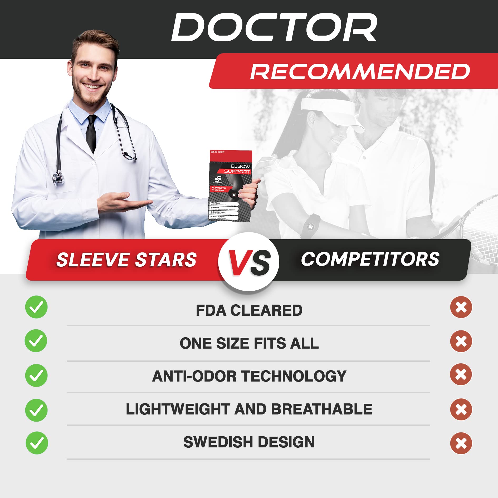 Sleeve Stars Tennis Elbow Brace for Men & Women, Tennis Elbow Strap & Tendonitis Arm Band