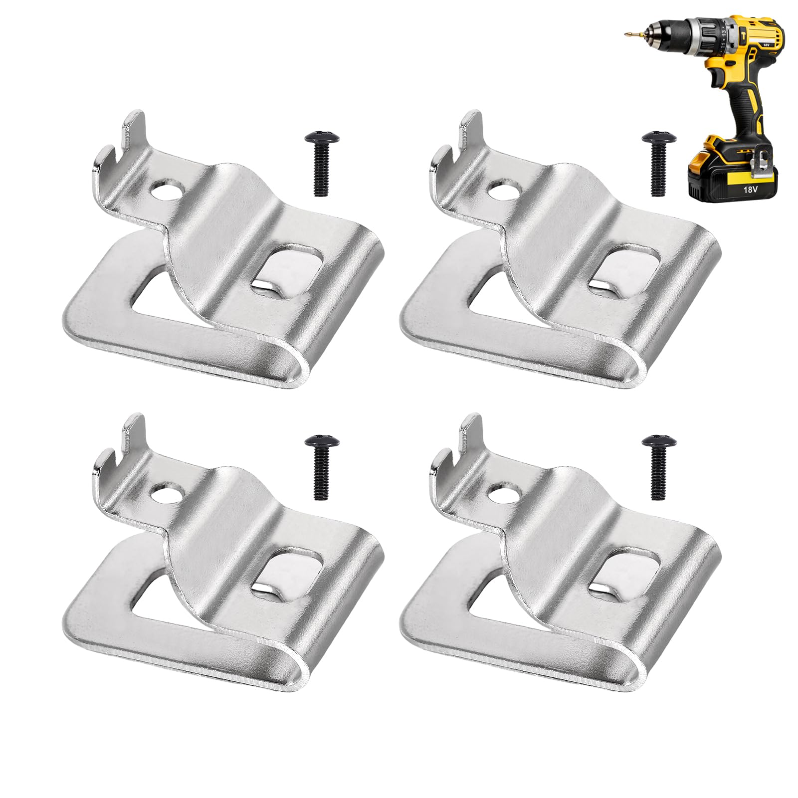 4 Pack Belt Clip Fit for Dewalt, Tool Belt Clip with Screws Stainless Steel for Dewalt, Belt Clips Hook Tools Drill Clip Tool Belts for 20v Power Tools
