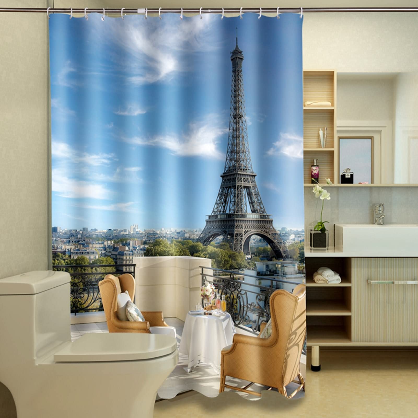 Rideau de douche bleu 200x180 de style japonais pour s'évader sous la douche