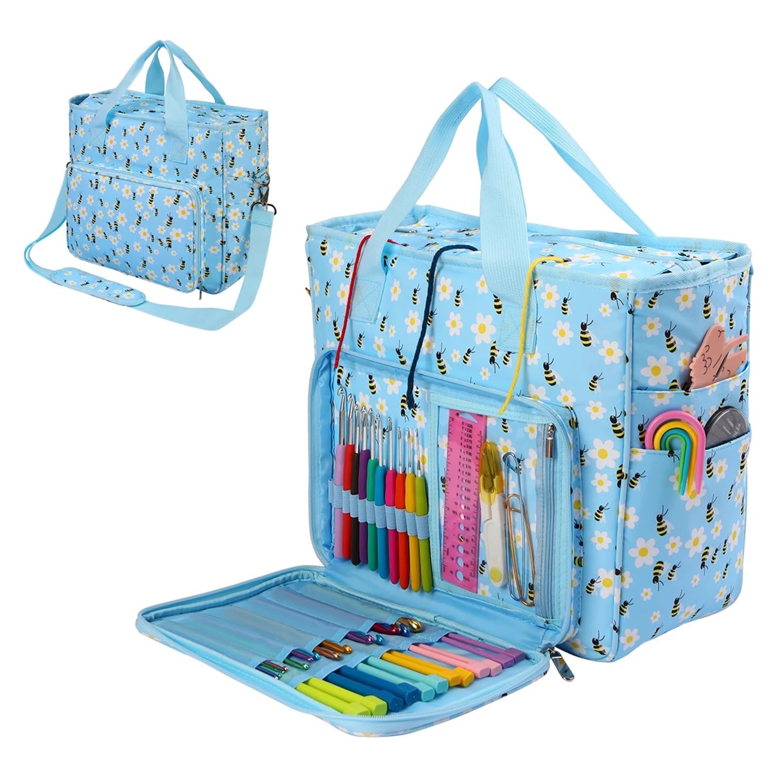 Bolsa de almacenamiento for lanas, bolsos gancho ganchillo alta capacidad, agujas coser DIY, accesorios Herramientas tejido, organizador viaje para Agujas, Hilo(Retro)