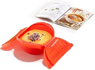 Lékué Zestaw do gotowania na parze Hondo + książka z przepisami, platynowy silikon, czerwona, 3,4 szt