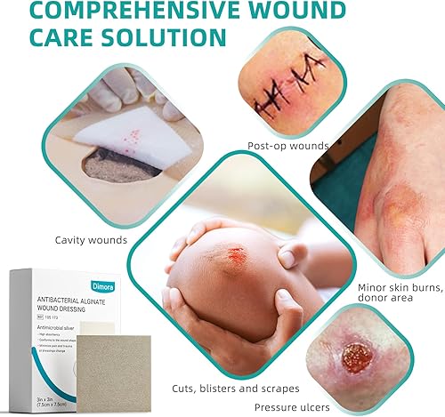 Miniatura 2 de Dimora Aderezo de alginato de calcio plateado mejorado para heridas, gasa antiadherente antibacteriana para el cuidado de heridas, almohadillas