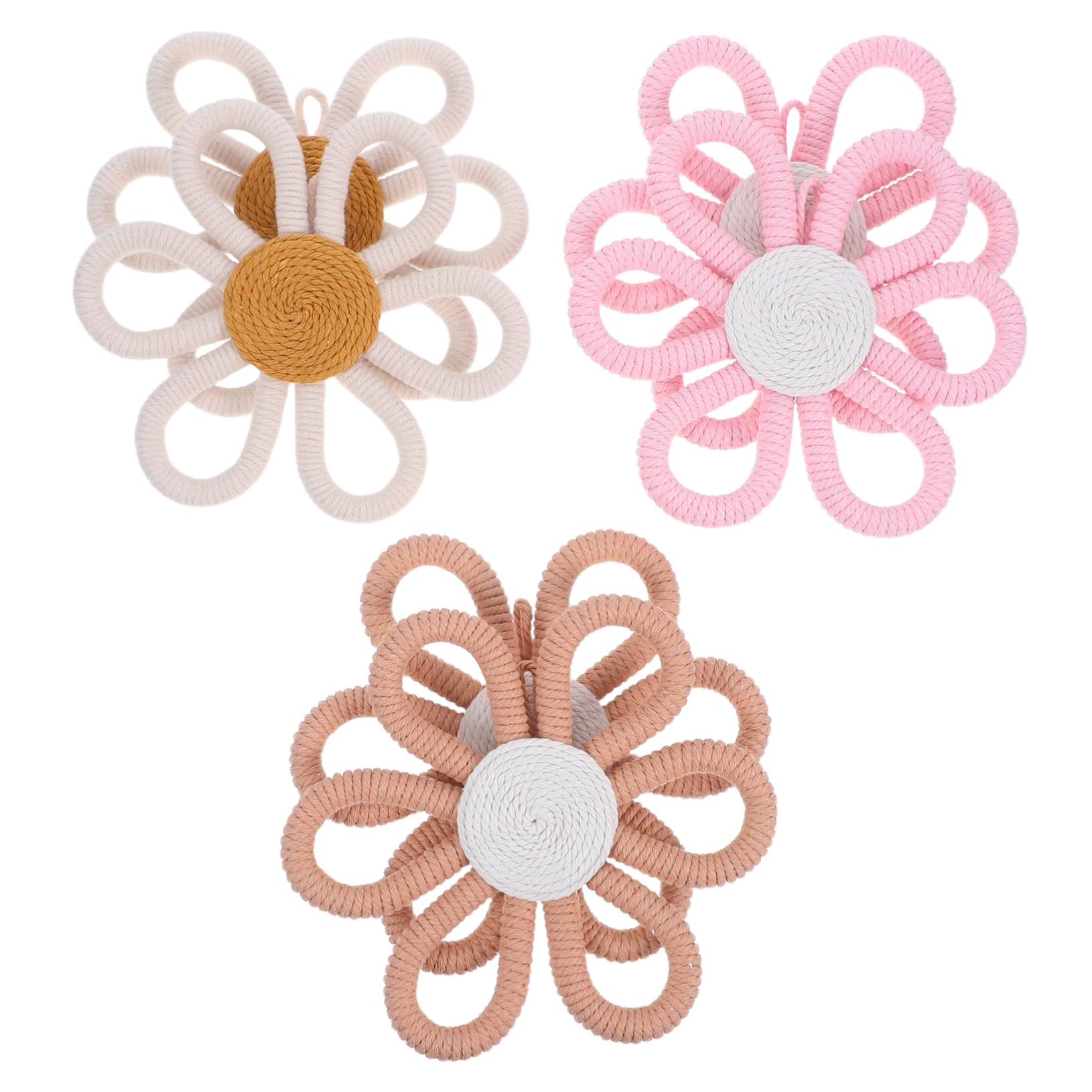 Fleur tissée décor de mur de pépinière en corde de coton suspendue lavable
