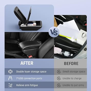 Car Armrest Box Fit for Nissan, Double-Layer Armrest Organizer Box Centre Consoles with Cup Holder Arm Rest Automotive Accessories (Black Thread, NV200)