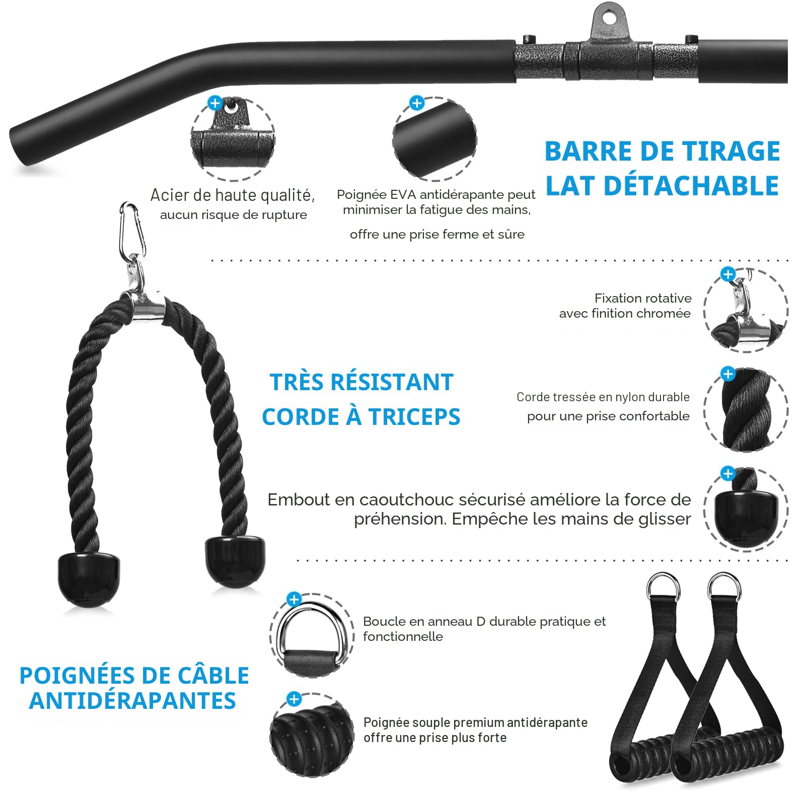 Poulie Musculation, Fitness Musculation Poulie Tirage, Entraînement des Bras LAT pulldown Machine Équipement pour Biceps Curl, Extensions de Triceps