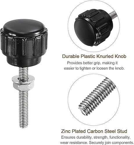 Miniatura 197 de uxcell Juego de 4 perillas moleteadas, tornillos de pulgar con tuercas y arandelas, rosca macho métrica M6 x 1.378 in, cabeza de plástico de 0.984