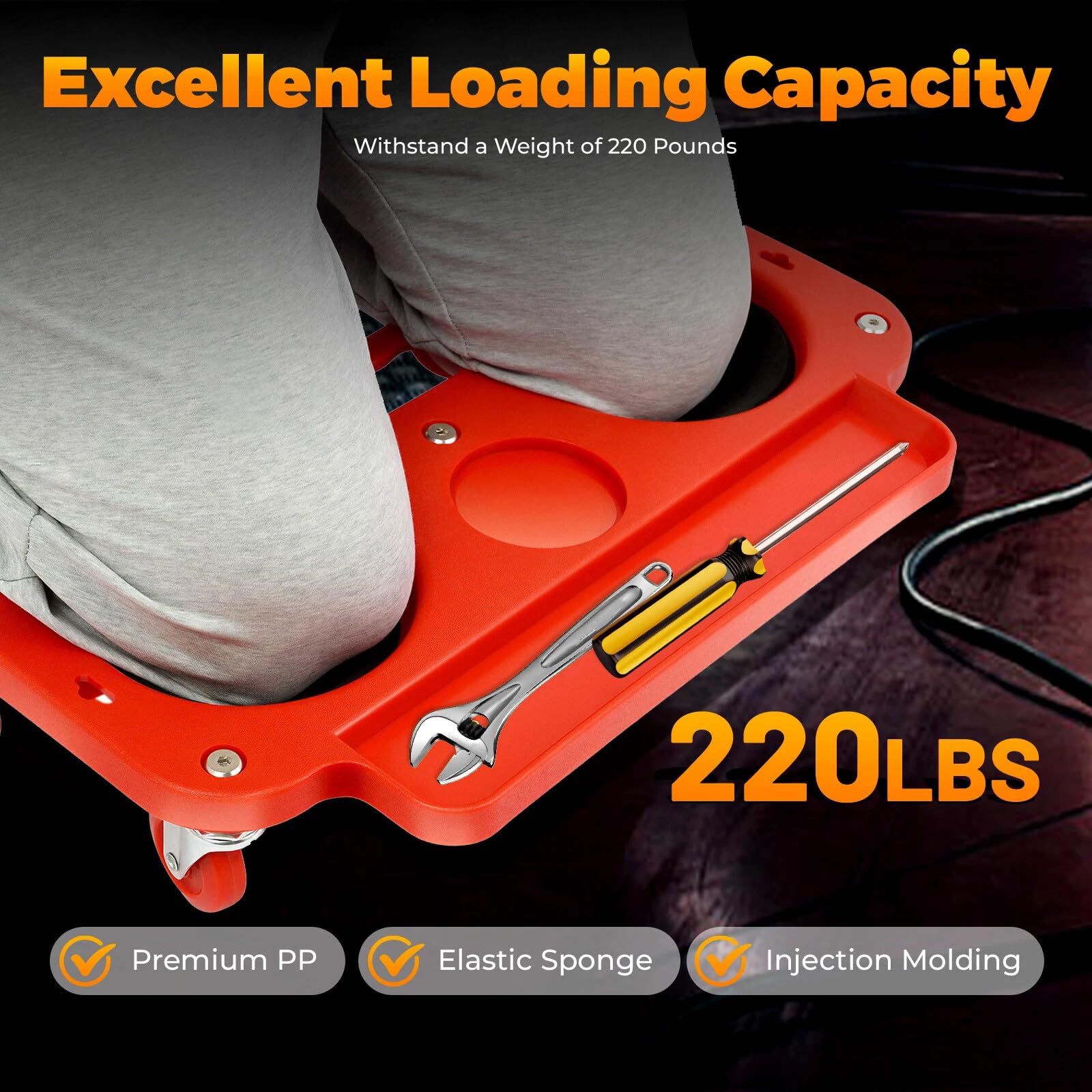 Rodilleras con 5 ruedas universales flexibles, material de polipropileno y esponja, capacidad de carga de 100 kg, cojín ergonómico para rodillas, fácil de transportar, ideal para construcción