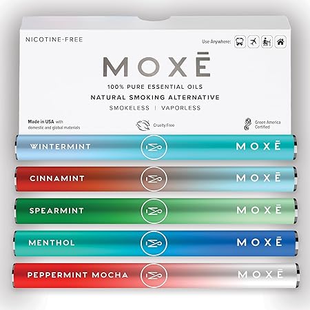 MOXE Natural Variety 5 Pack | Non-Electric Air Inhalers - Oral Fixation | Aromatherapy Scents for Relaxation & Focus | Menthol, Cinnamint, Peppermint Mocha, Wintermint