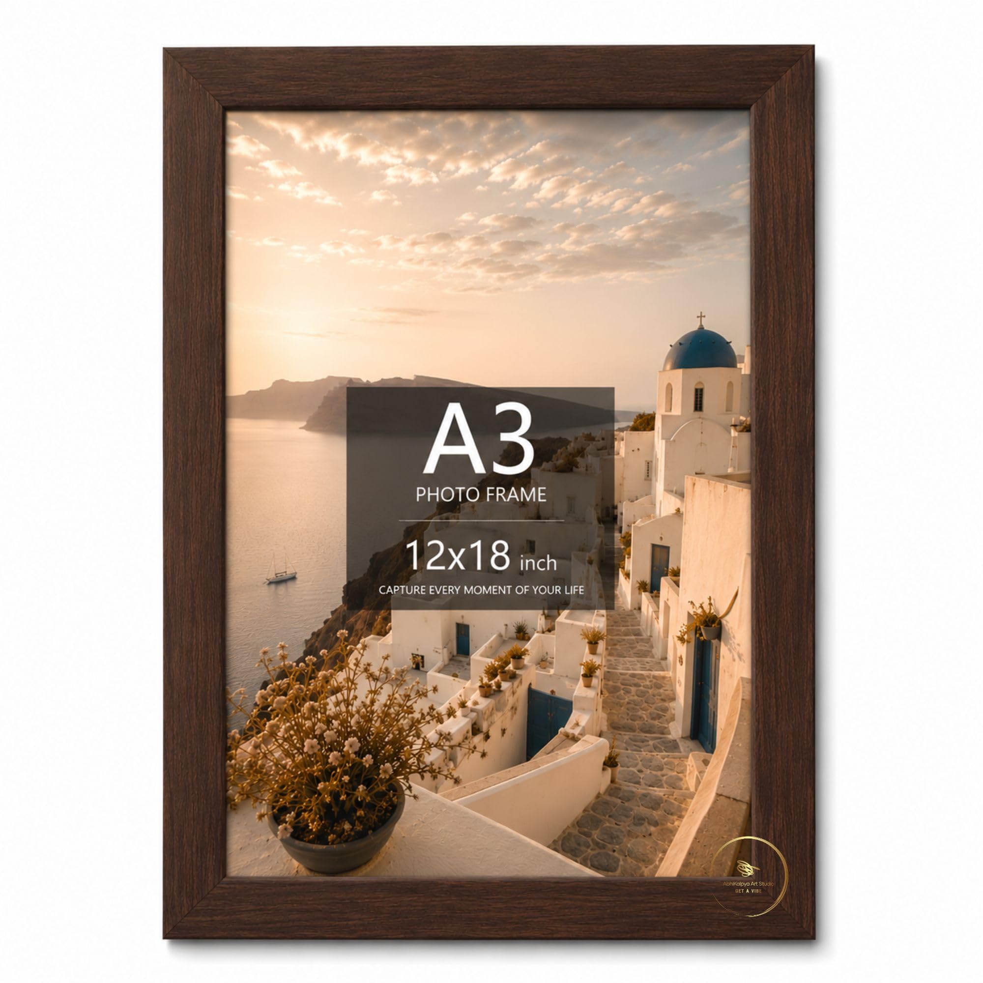 AbhiKalpya Art Studio A3 Size Photo Frame Wall Hanging Picture Frame For Home and Office Wall Decoration 12x18 inch, Brown (Set of 1)
