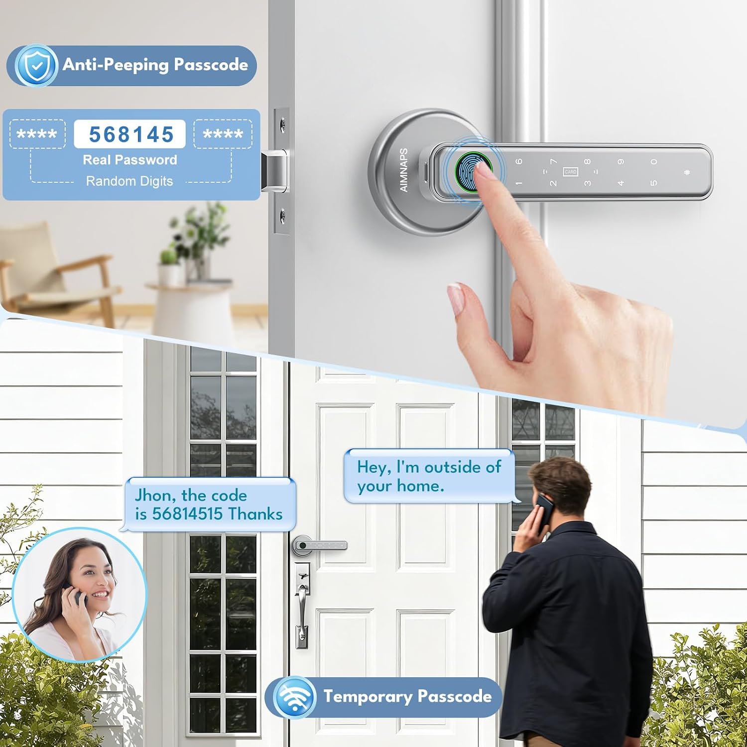 Fingerprint Door Lock, Door Locks for Bedroom, Keyless Entry Door Knob with Handle,Generate Passcode Remotely-Smart Door Lock for Apartment, Office (Silver 01) thumbnail