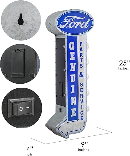 Miniatura 6 de Ford Parts Service Garage - Letrero publicitario vintage de reproducción - Luces LED alimentadas por pilas, metal de doble cara montado en la pared,