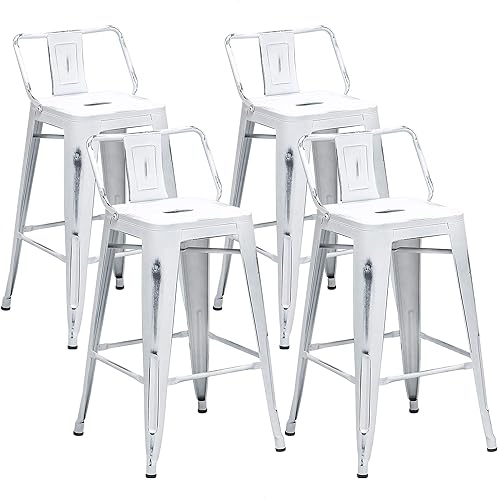 Miniatura 9 de Aklaus Juego de 4 taburetes de bar de metal, taburetes de bar de altura de mostrador con respaldo, taburetes de bar industriales para interiores y