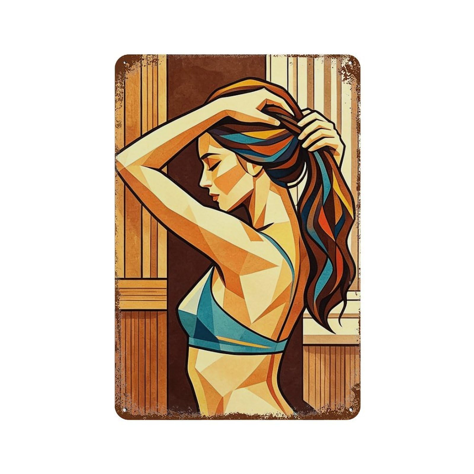 MGHTGRWE Cubist Bathing Lady (4) Poster Wall Art Iron Vintage Metal Tin Sign Modern Home Cofffee Club Art Bar Shop Decor 30x20cm