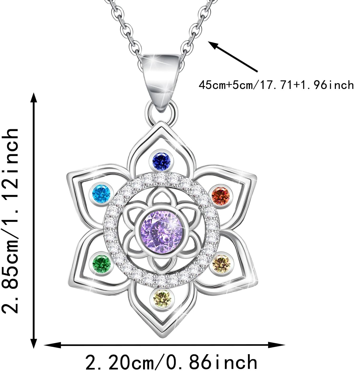 Lotus Necklace for Women Sterling Silver Chakra Flower Pendant Necklace 7 Colorful CZ Lotus Necklace Rainbow Jewelry Birthday Valentine's Day Gifts - Image 6