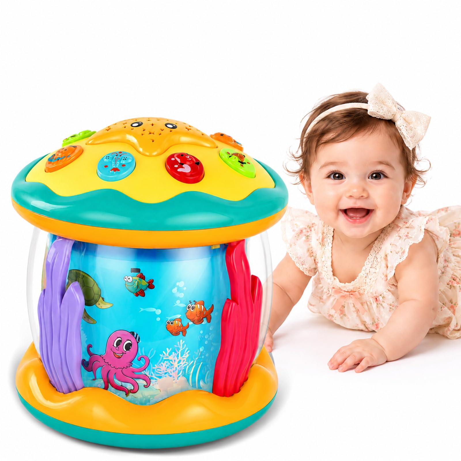 BELEEV Baby Toys 6-18 Months, 360° Ocean Projection Rotating Musical Light Up Toys, Sensory Toys Crawling Learning Tummy Time Toys for 1 Year Boys Girls Birthday Gifts