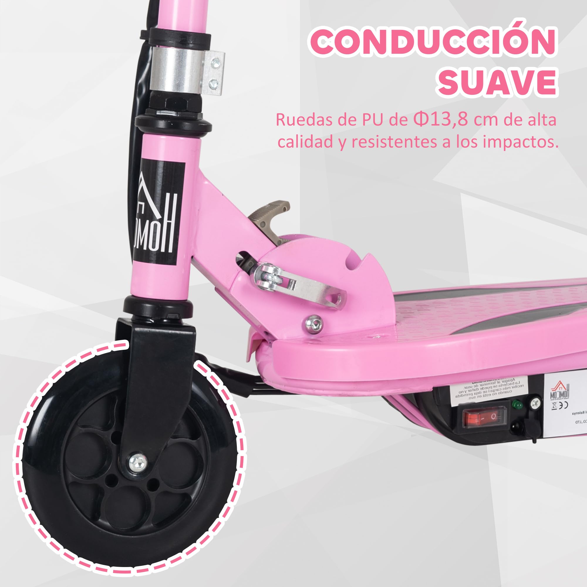 HOMCOM Patinete Eléctrico Plegable para Niños de 7-14 Años, Patinete Eléctrico con Velocidad MAX. 12 km/h, Alcance de 8 km, Altura Ajustable, Freno de Mano