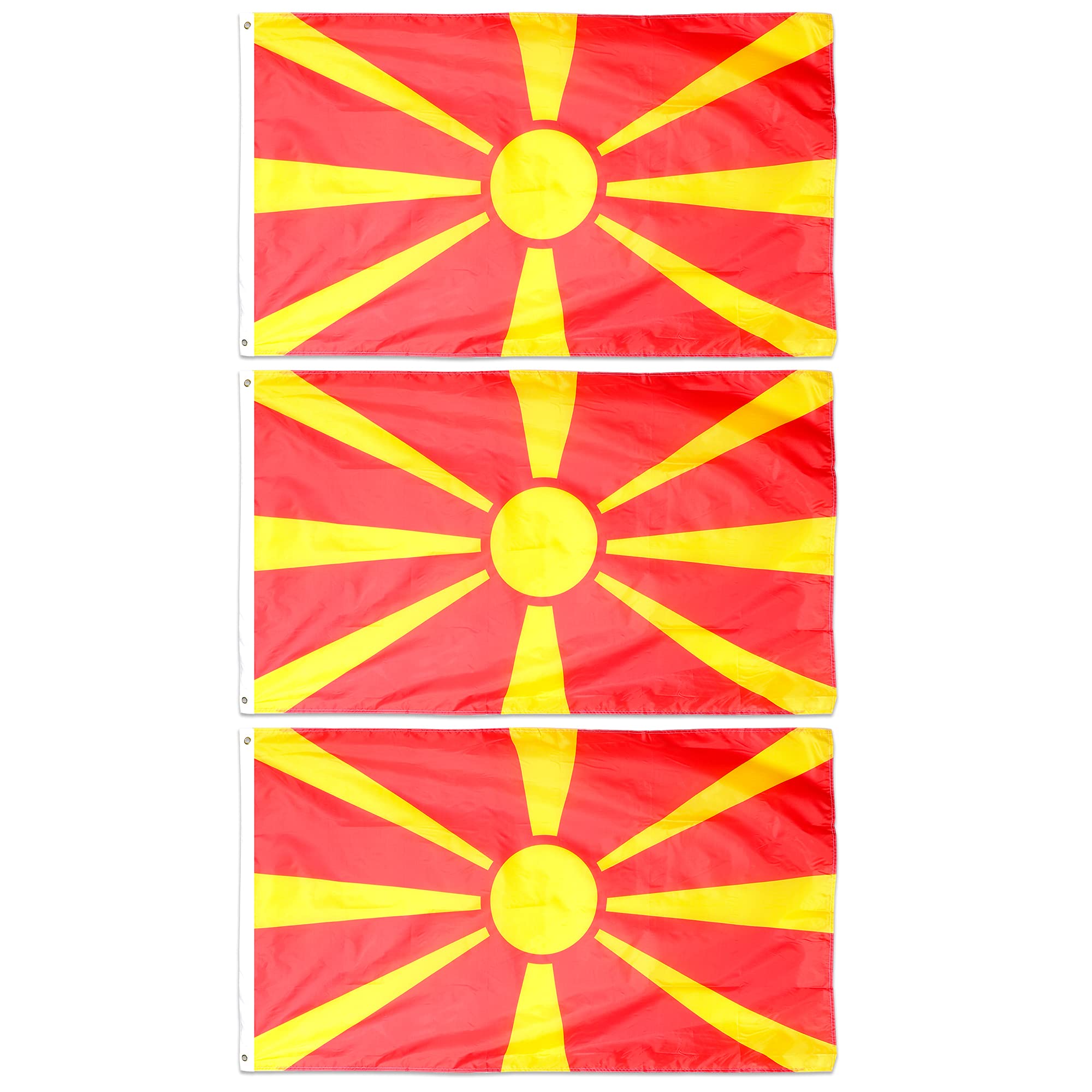 North Macedonia Flag Fancy Dress Decoration x3 - North Macedonian Large Flag with Grommets Approx 5 Ft x 3 Ft - Football, Rugby - Sporting Events, Street Parties, Festivals and Celebrations