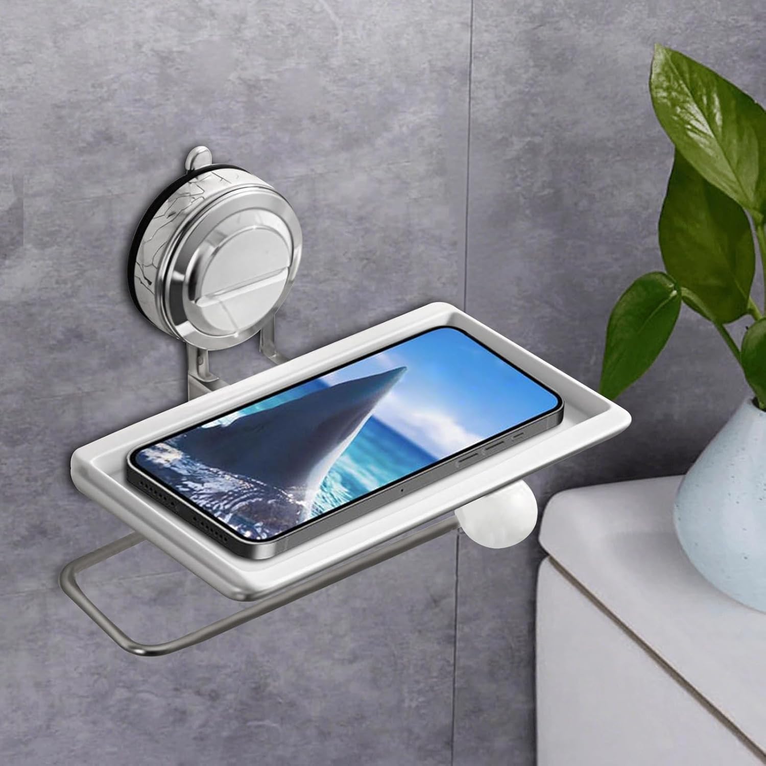 Tissue Roll Holder with Shelf – Toilet Paper Dispenser and Suction Cup Rack | Wall Mount Organizer, Versatile Modern Homes Towel Stand with Storage for Bathroom, Kitchen, Washroom