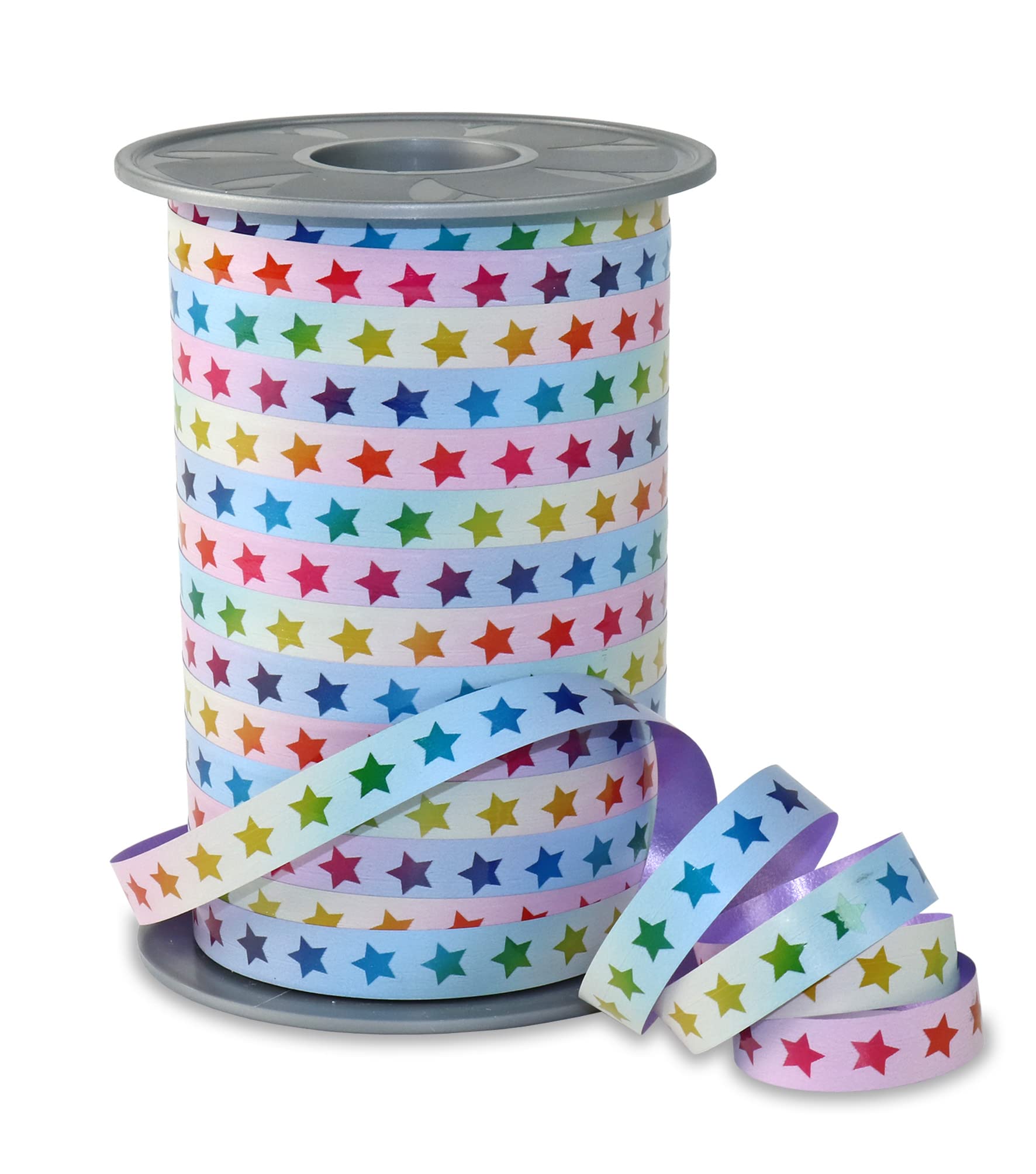 PRÄSENT Rainbow Curling Ribbon, Stars Pastell, 200 m Gifts Band for Wrapping and Decorating 10 mm Width