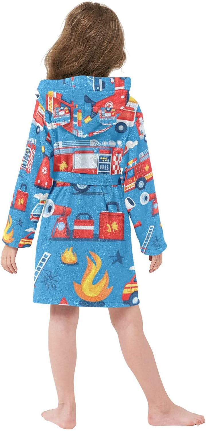Fire Truck Ambulance Helicopter Firefighter Bathrobe Hooded PJ Robe Soft Fleece Robe Pajama Sleepwears 2-12 Years