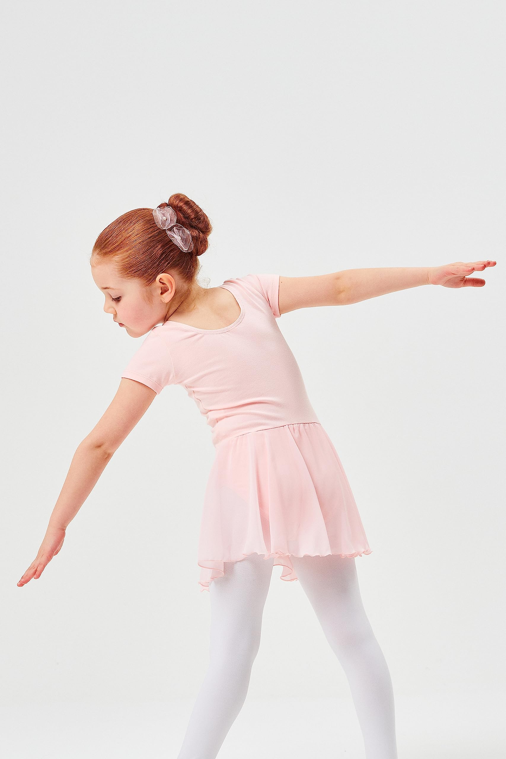 tanzmuster Ballettkleid Mädchen Kurzarm - Lucy - Gr. 92-170 - weiche Baumwolle - Chiffon Röckchen - Ballett Trikot für Kinder