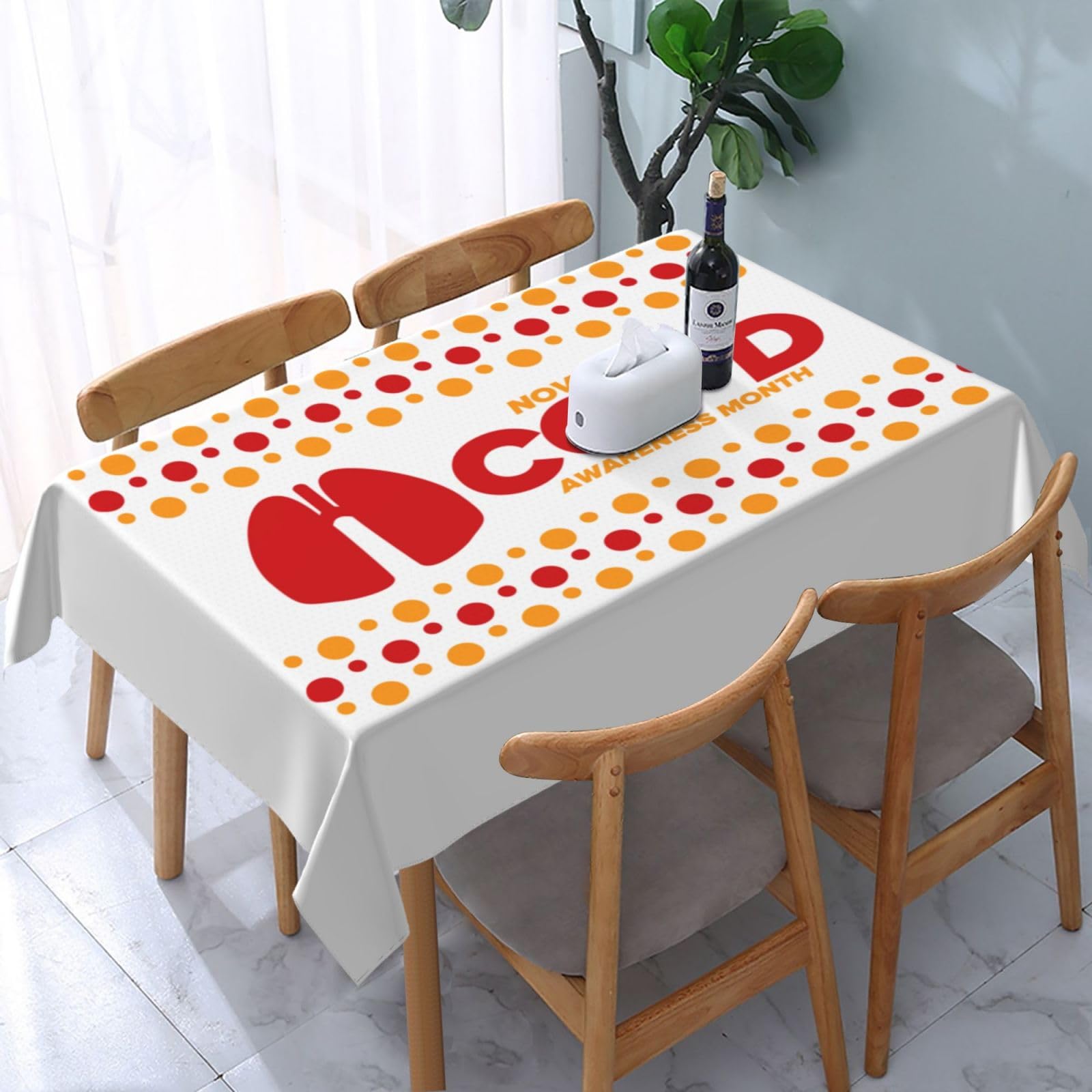 JunHeArt Copd Awareness Month Orange Ribbon Tablecloth Rectangle Table Cover Washable Table Cloths Decor For Kitchen 54" X 72"