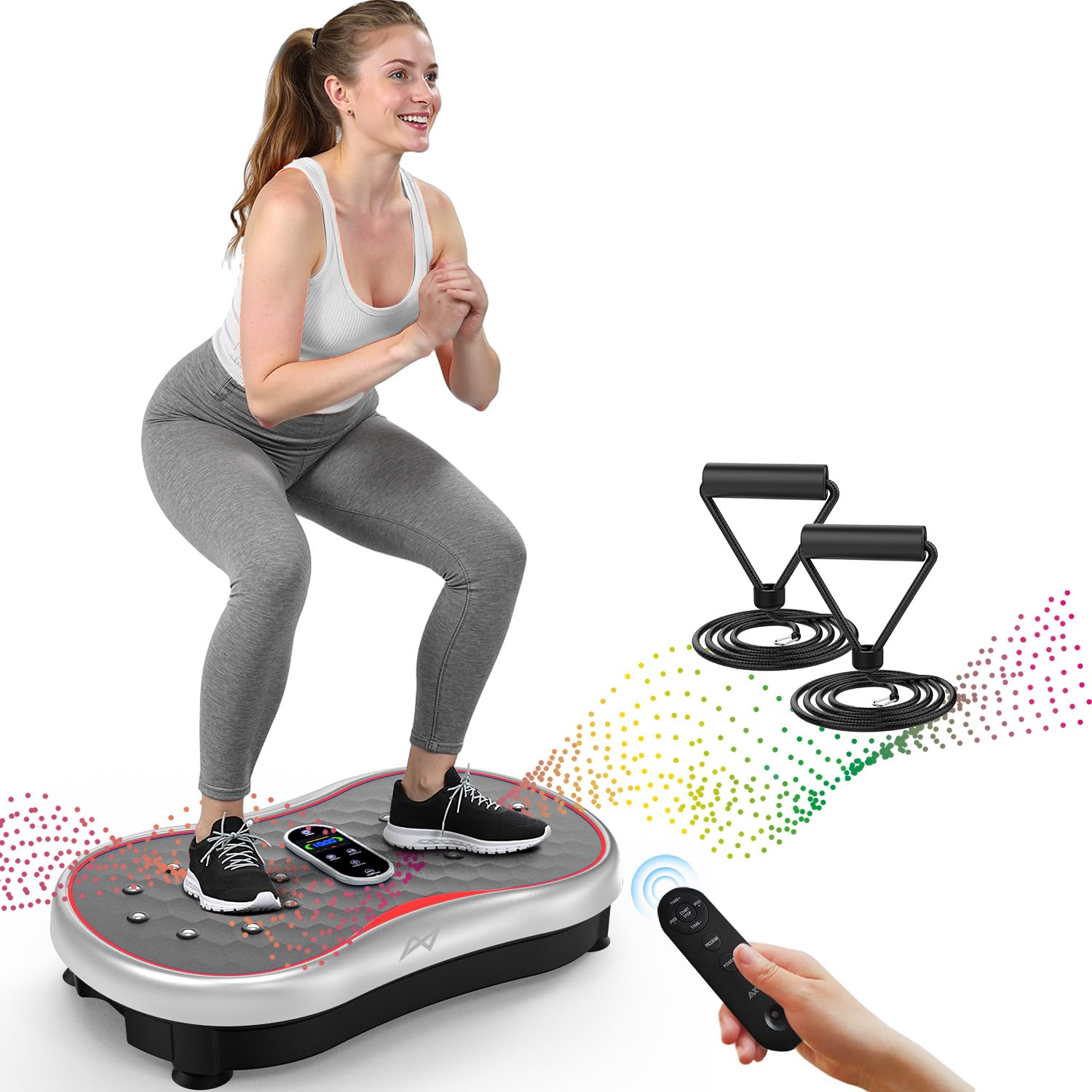 AXV Vibration Plate Exercise Machine Fitness Platform Body Vibrating Board | Curved Design 200W Powerful Oscillating 120 Level Shake Plate for Lymphatic Drainage Recovery Whole Body Toning With Handle