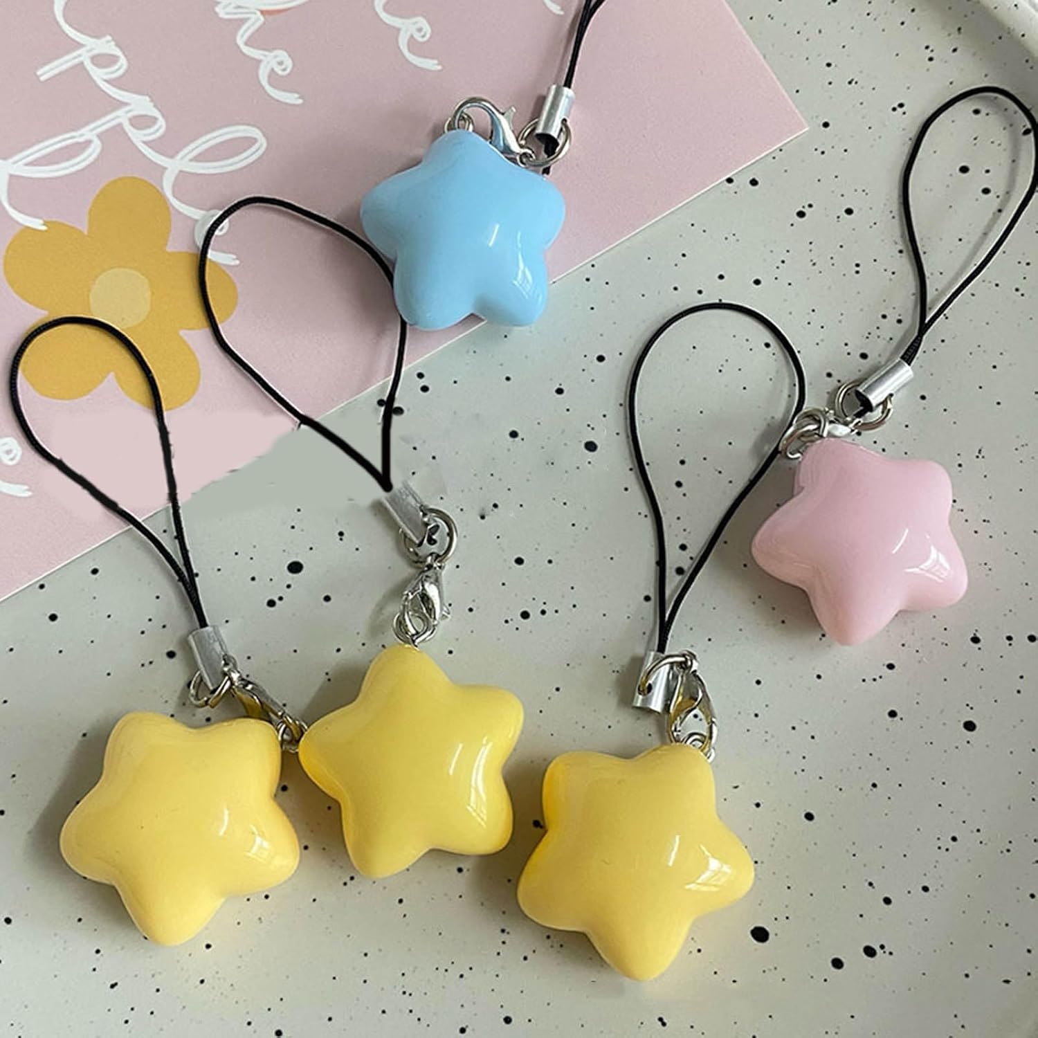 3PCS Fat Star Phone Chacin - Phone Charm Lanyard Strap Bag Hanging Pendant Decorations Ornament Fashion Jewelry Accessory, 7x2.5cm