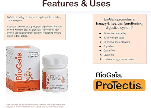 Miniatura 6 de BioGaia Tabletas masticables probióticas, caja de manera simple y fácil de promover la salud digestiva e inmunológica, 30 unidades