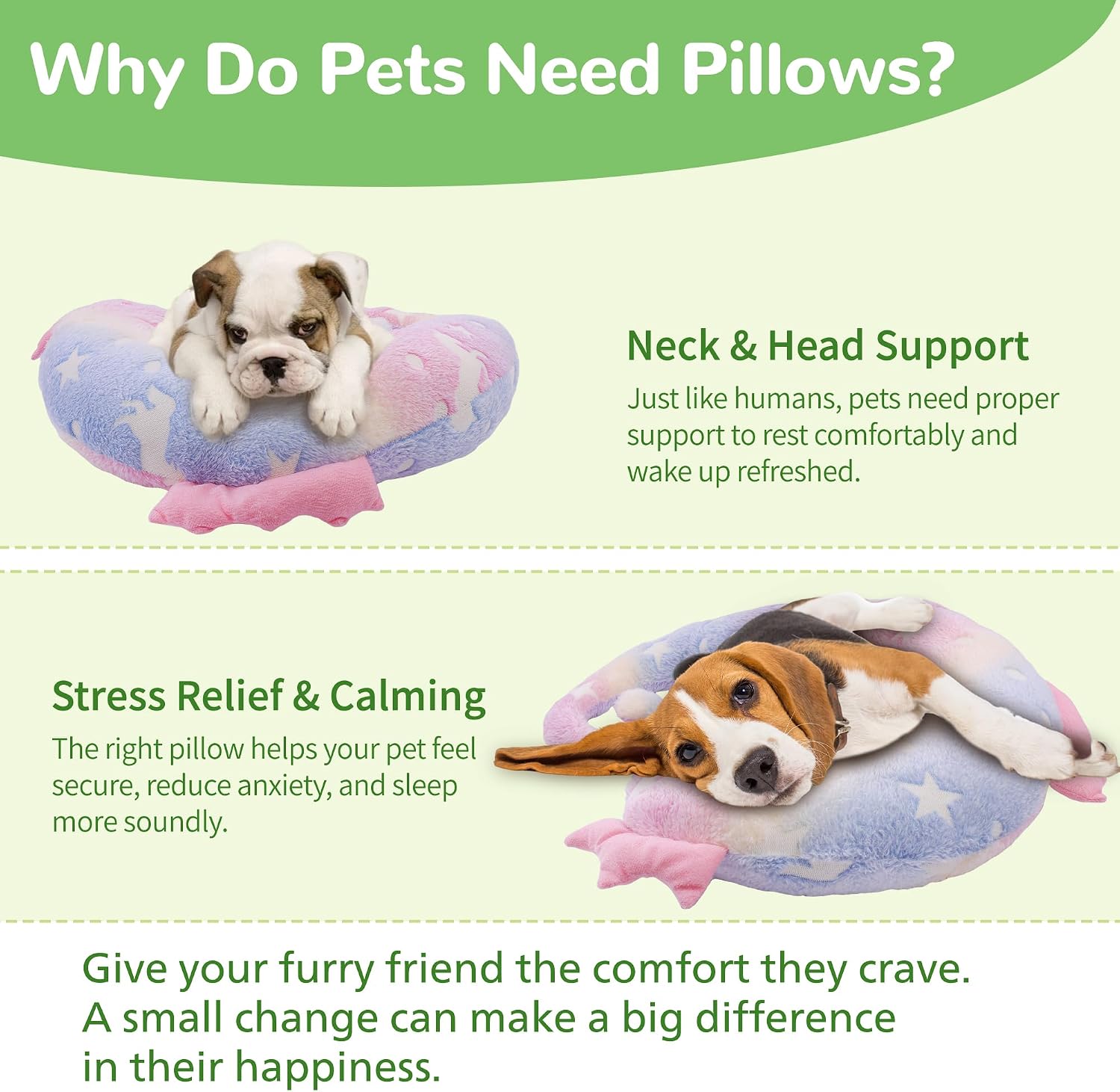Dog Calming Pillow - Cute Soft Animal Pillow for Dogs, Cats, Kids, Adults, Washable Cozy Relaxing Pet Bed Pillow,