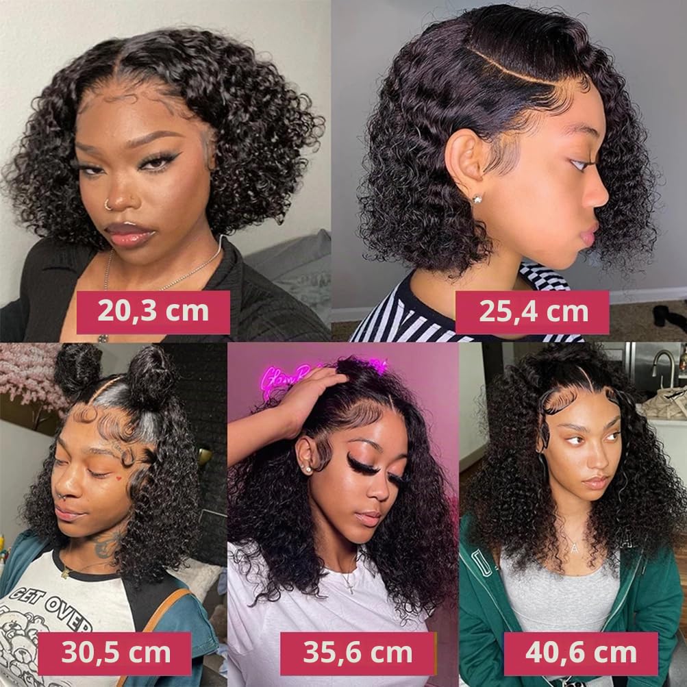 Perruque Cheveux Humain Sans Colle 5x5 Deep Curly Bob Wig Human Hair 8 Inch