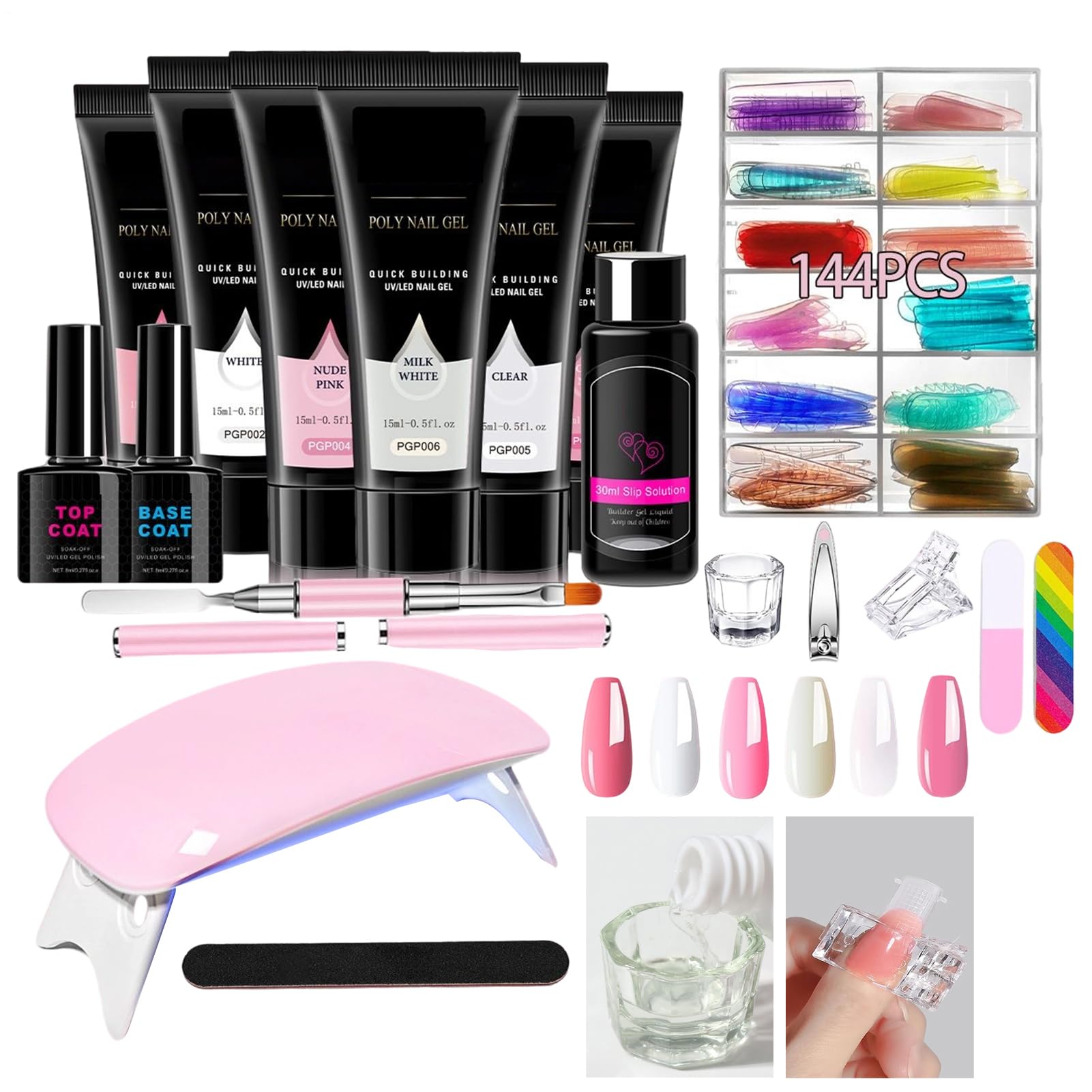 Kit Per Ricostruzione Unghie 6 Colori Leggeri | Smalto per Allungamento Unghie Donna Ideale per Viaggi, Lavoro, Casa, Attività Estive e Scuola