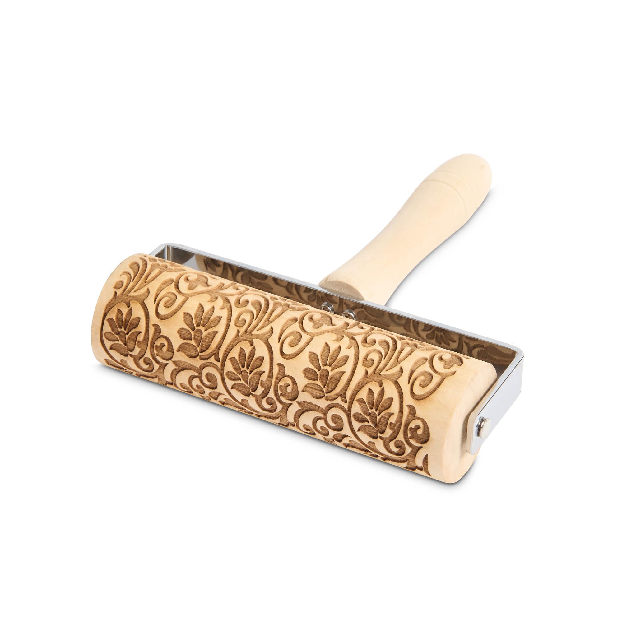 Mrs. Anderson's Baking Mini rodillo para repujar, diseño de pergamino floral, madera de álamo y hierro cromado
