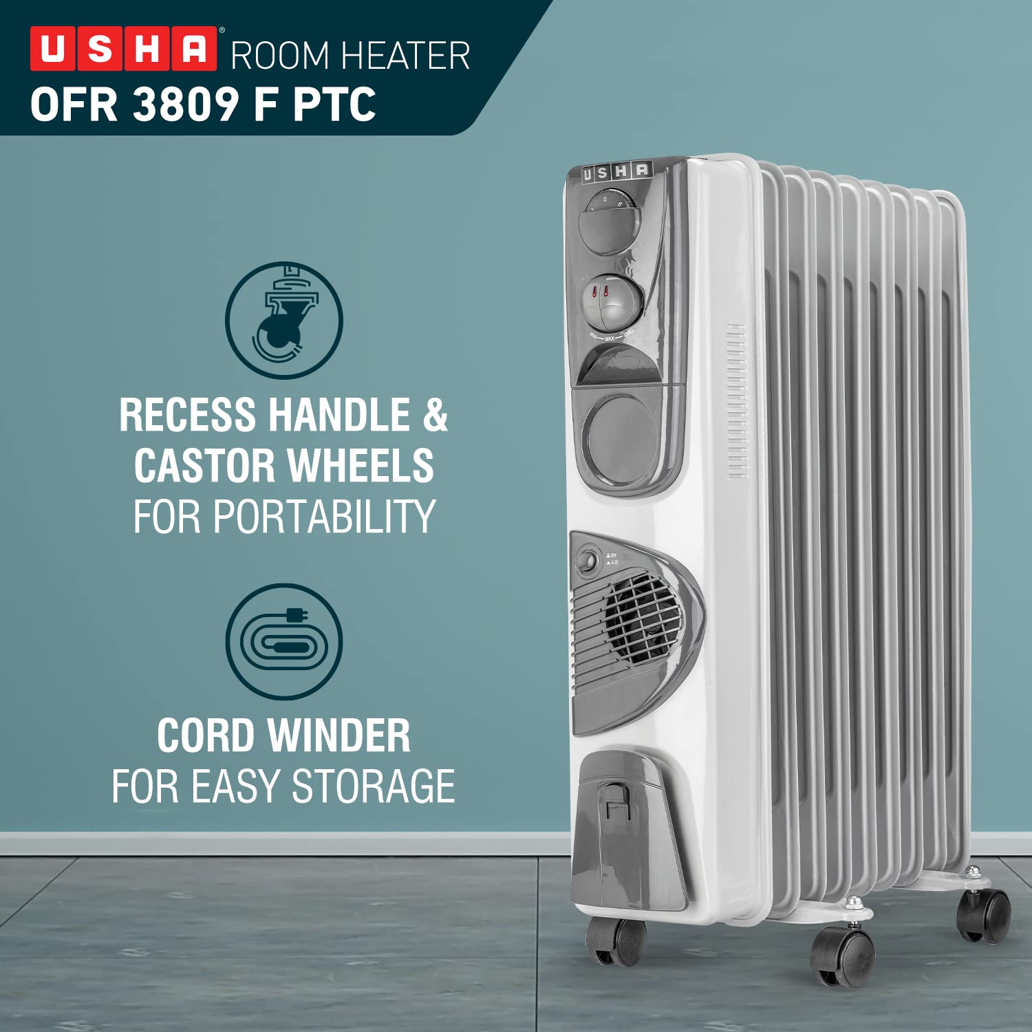 Buy Usha 3809F PTC 2000 Watts Oil Filled Radiator Room Heater (White)  Online at Low Prices in India - Amazon.in