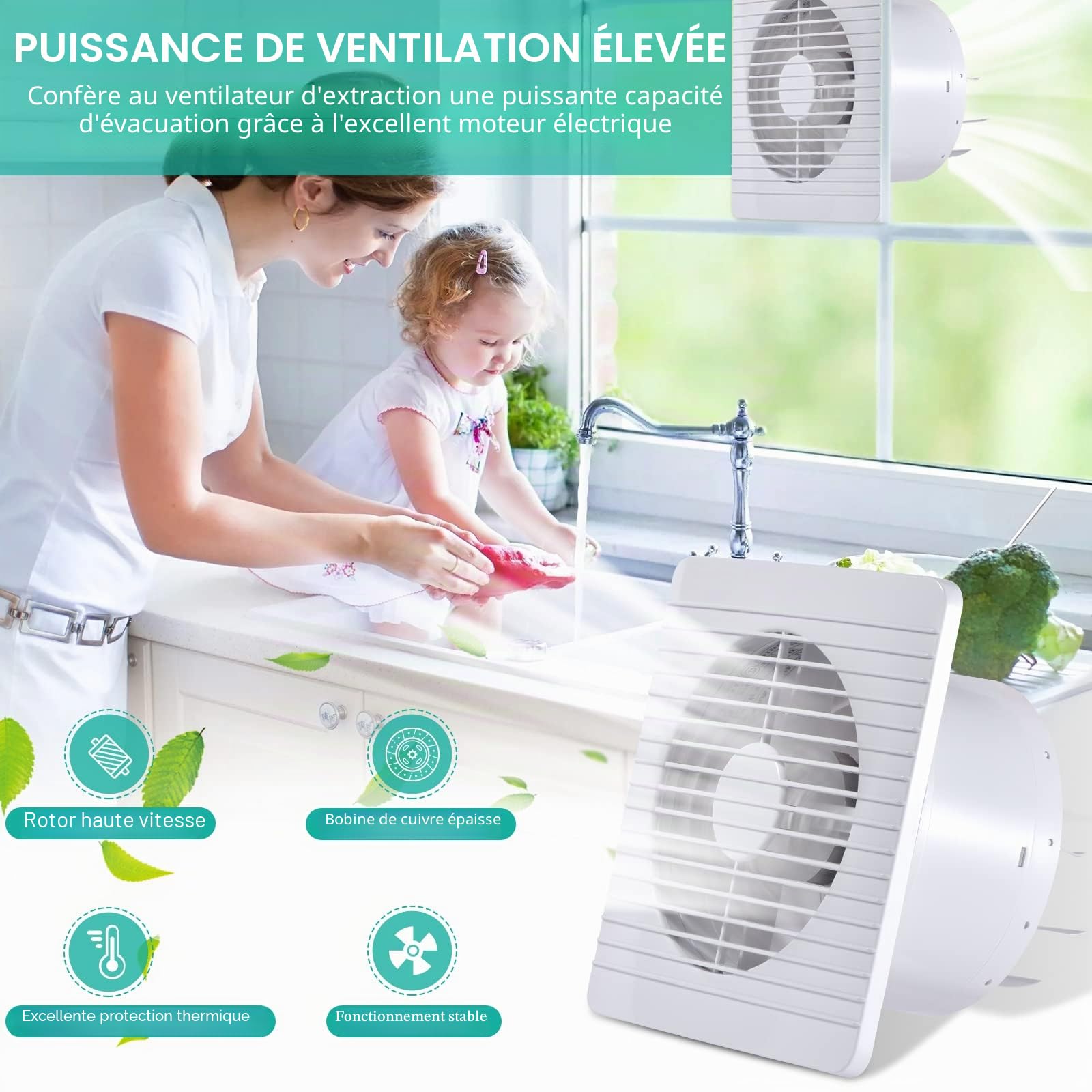 FanGoFast 100mm Ventilateur de Salle de Bain Silencieux Extracteur d'Air Blanc au Plafond et Montage Mural avec Clapet Anti-Rretour pour WC Cuisine Fenêtre Loft et Cave