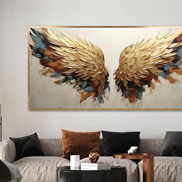 Ya l  Boya Dokulu Tablo Kanatlar Melek Kanad  Alt n  er eveli 70 x 140 cm U04041