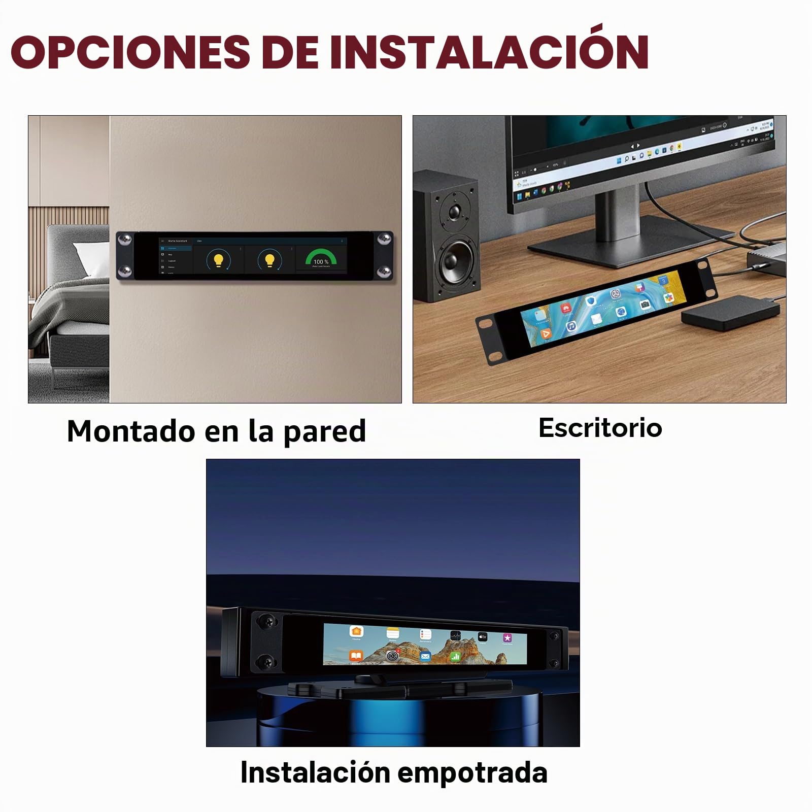 GeeekPi 17.55 cm 1424x280 pantalla táctil LCD 1U Rack Monitores para DeskPi RackMate T0/T1/T2/T0 Plus/T1 Plus/TL1 Servidor Gabinete y 10 "Servidor Rack