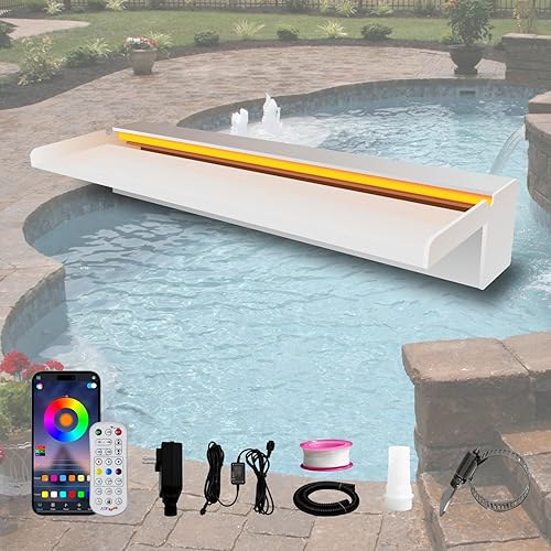 Fuente de Estanque y Cascada, Fuente de Piscina al Aire Libre con Control de Aplicación y Luz LED Multicolor, Kit de Fuentes de Derrame de Agua de