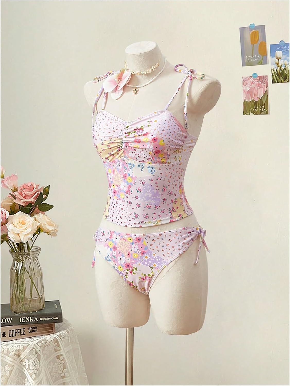 Verdusa Women's 2 Piece Boho Floral Bikini Sets Tie Shoulder Cute Swimsuits Vacation Outfits