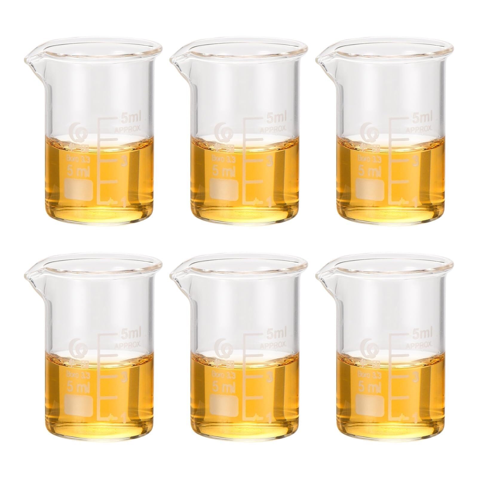 Zlewka laboratoryjna, Niska zlewka szklana, 6 szt. 5 ml/10 ml, laboratoryjna, skalowana borokrzemowo