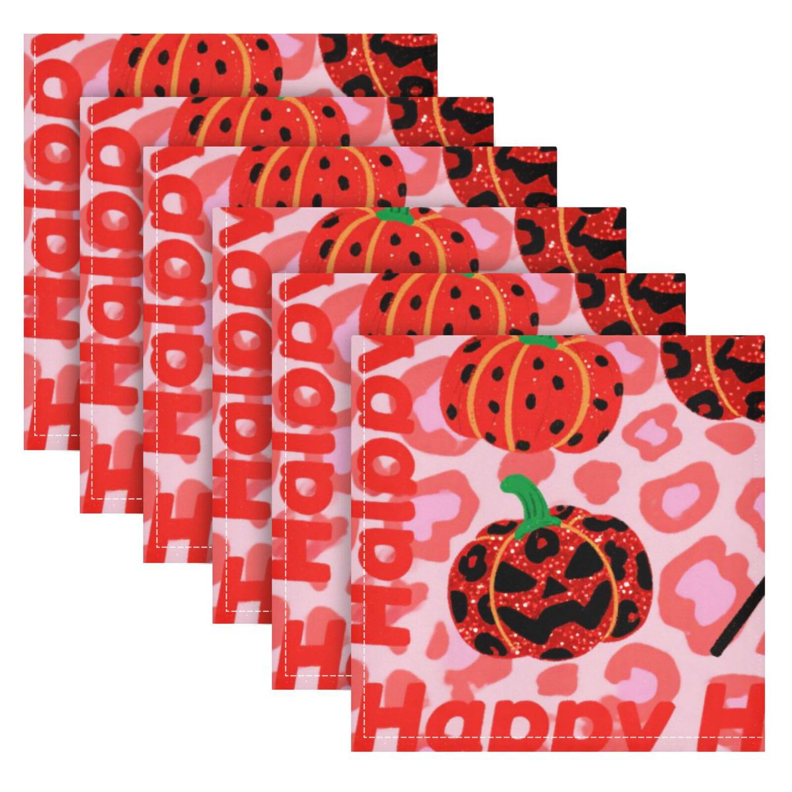 Serviettes de table Halloween léopard rouge - Serviettes de cocktail tissu x6